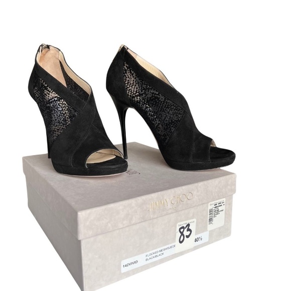 Jimmy Choo Black Suede/Mesh "Vivid" Ankle Booties Size 10.5 (40.5) With Box - Picture 2 of 14